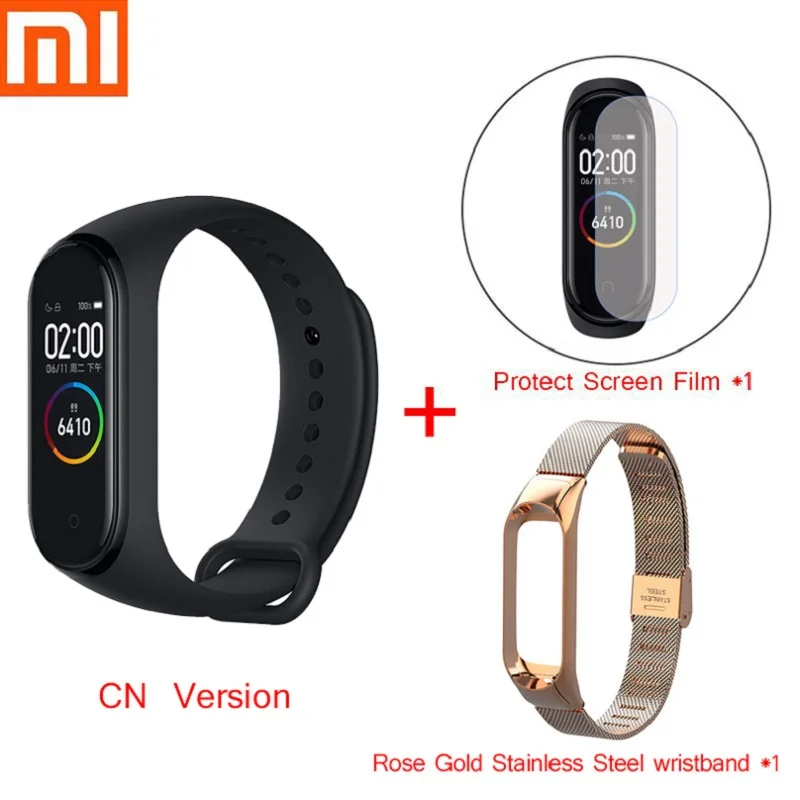 set 9(Rose-gold) Xiaomi mi-браслет 4 смарт-Браслет спортивный фитнес-трекер Шагомер мониторинг сердечного ритма фитнес-браслет для xio mi Band 4 3 - Цвет: set 9(Rose-gold)