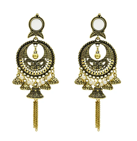 D Gold Metal Индийские длинные серьги с кисточками в этническом стиле Jhumka, Винтажные Ювелирные изделия из египетской турки - Окраска металла: D Gold Metal