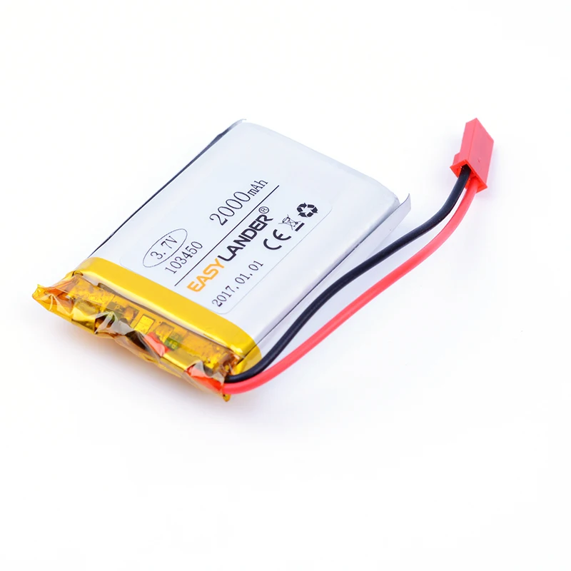103450 3.7V 2000mAh Rechargeable Li-Polymer Li-ion Battery For mp3 mp4 mp5 toys DVR GPS PDA Tools Speaker with JST plug 983450 |