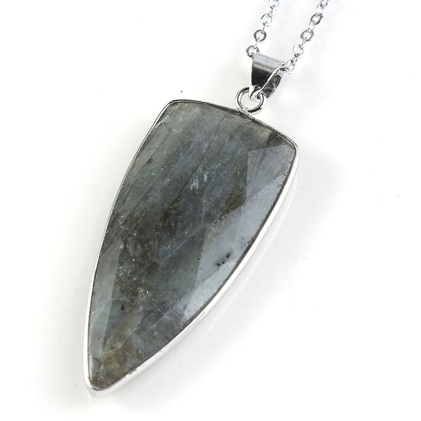 

Trendy-beads Popular Silver Plated Geometric Labradorite Stone Section Pendant Link Chain Necklace Fashion Jewelry