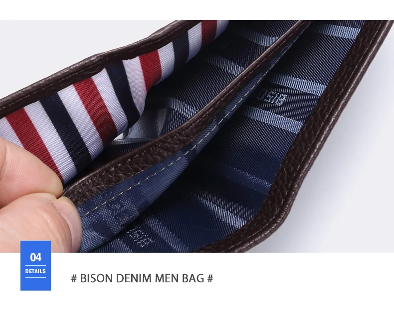 BISON DENIM роскошный мужской кошелек из натуральной кожи, Тонкий деловой мужской двойной кошелек, брендовый держатель для карт, кошелек