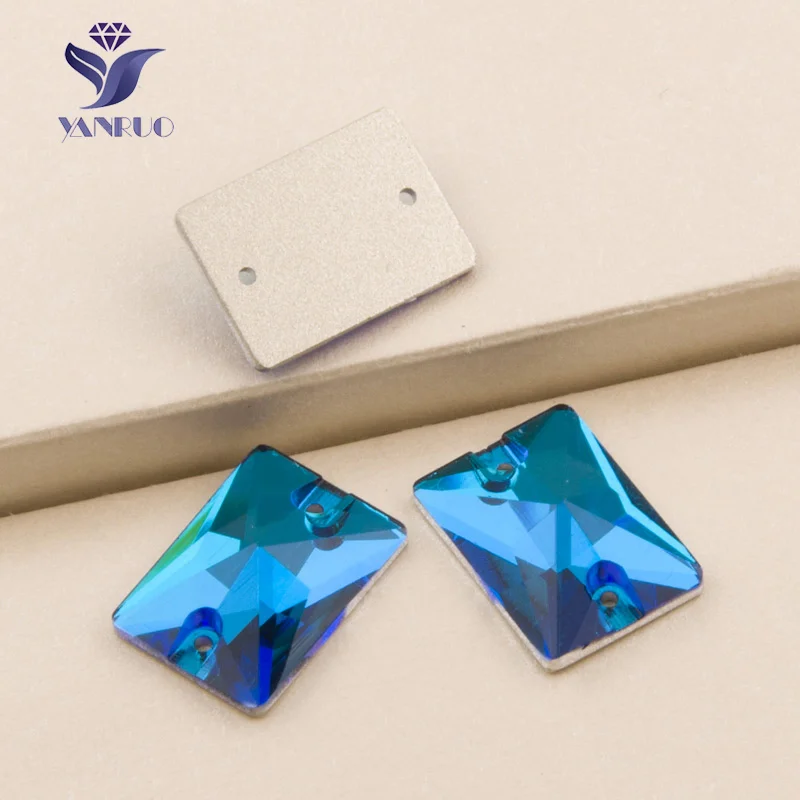 Yanruo 3250 прямоугольник из голубого циркона и Стекло пришить стразы серебяная шитая основа под стразы для ткани на основе карбида кремния