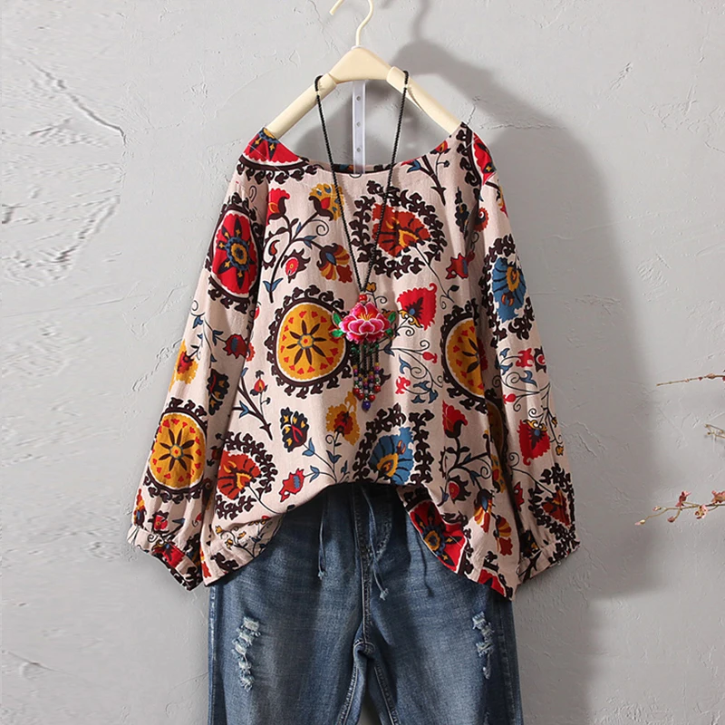 Женские топы рубашки винтажные Boho повседневные с принтом летние цветочные