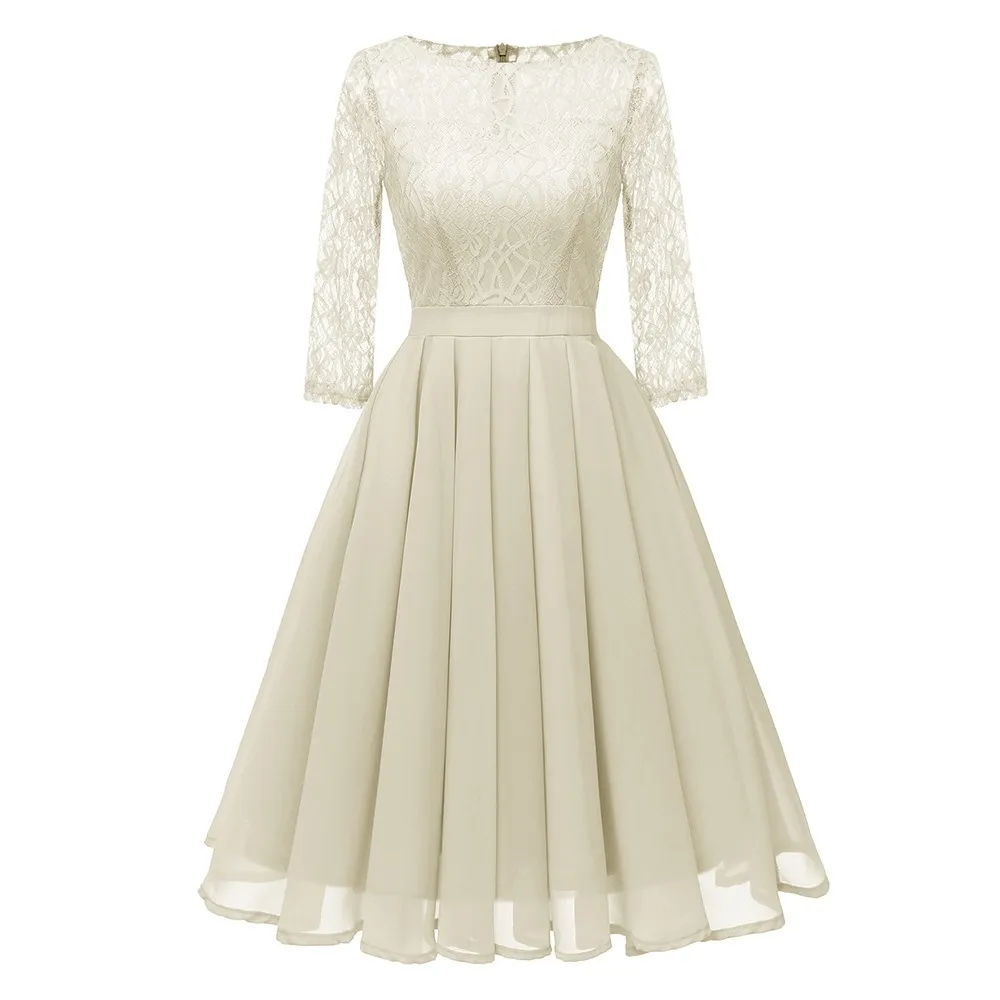 Beige Dress Sisjuly Ретро вечеринка фиолетовый светильник зеленый бежевый Плиссированное Платье Женщины Весна Лето Цветочные Кружева шифон платья - Цвет: Beige Dress