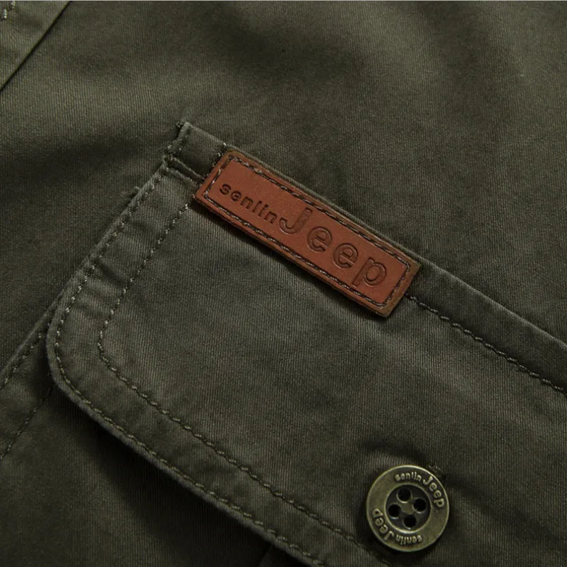 Мужская рубашка карго в военном стиле с коротким рукавом цвета хаки/зеленый|shirt men