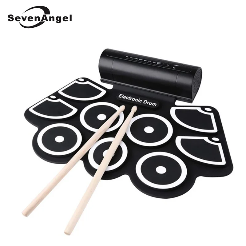 Профессиональный Портативный Roll Up USB MIDI машина электронная Барабаны Pad комплект ударные инструменты с Барабаны tick для меломана - Цвет: Черный