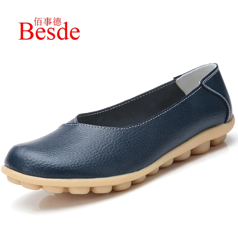 Plus size 11/12 ladies slip on loafers shoes woman trendy summer female flats white genuine leather shoes - Цвет: Lnk blue