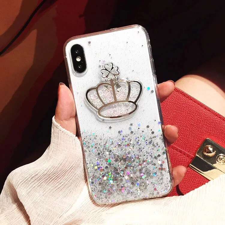 3D queen Crown Крышка для iPhone 8 7 6 S плюс прозрачный блеск Чехол Мягкий ТПУ Капа Fundas X Coque