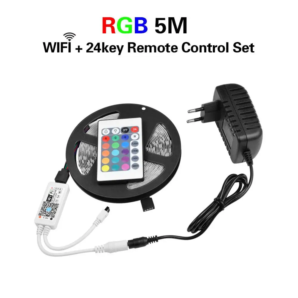 RGB WIFI Remote RGB RGBW RGBWW wifi 5 м 5050 Светодиодная лента светильник водонепроницаемый гибкий светодиодный Диодная лента wifi контроллер+ 12 В адаптер питания EU/US - Испускаемый цвет: RGB WIFI Remote