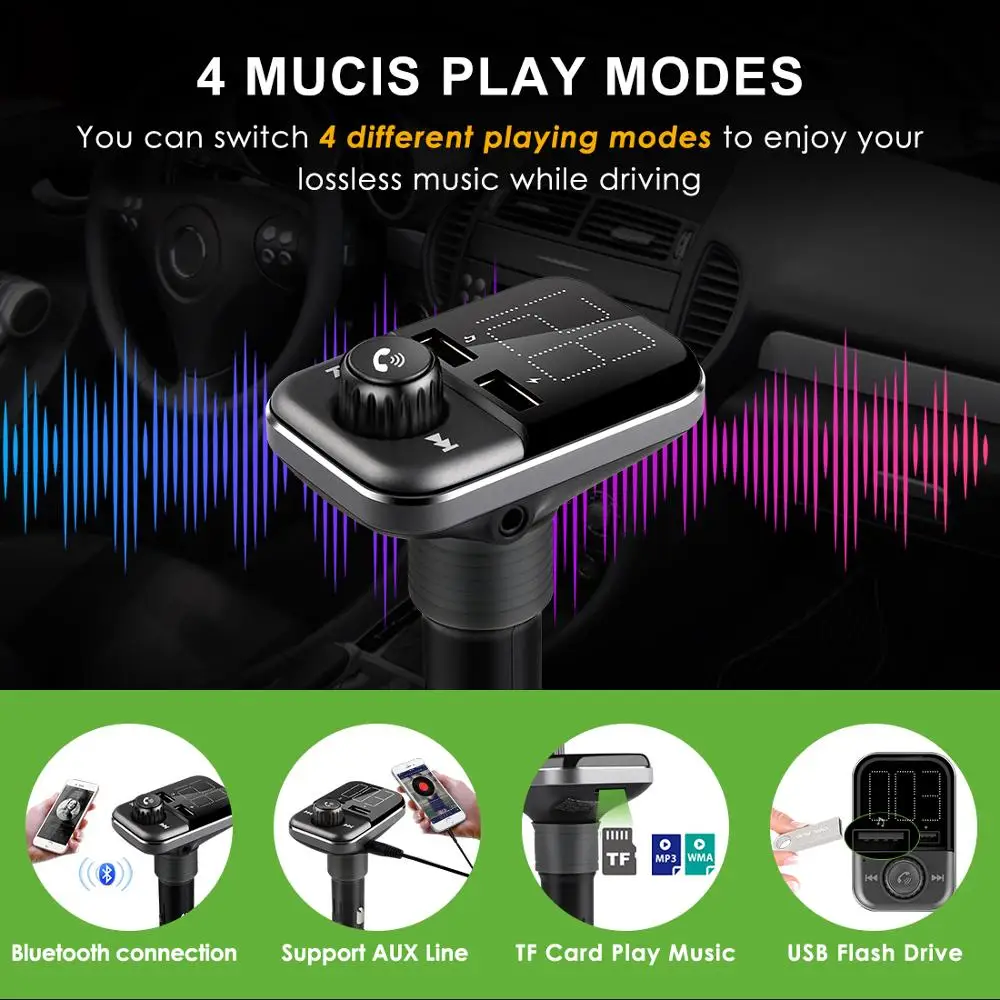 

BT72 Wireless Bluetooth Car FM Transmitter AUTOPMALL Dual USB Radio Adapter FM Modulator TF Card Slot MP3 player Hand-free