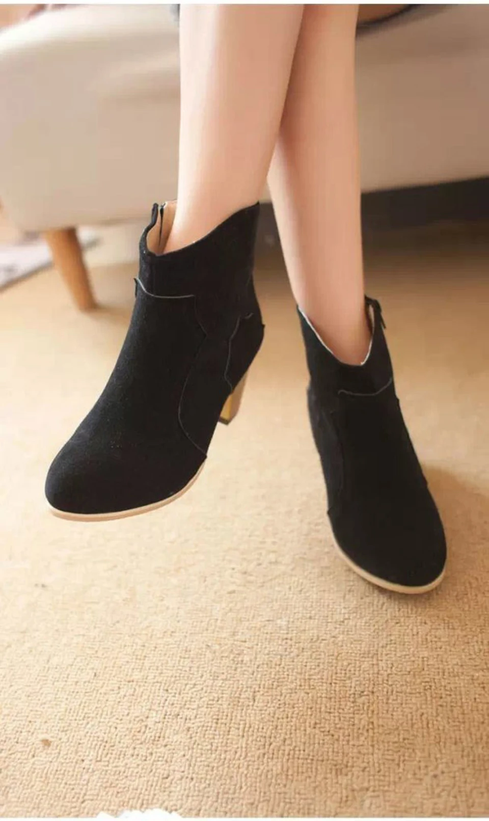 Plardin Woman Fashion Concise Winter Martin Mid-calf Snow Boots Women Shoes Square Heel Square Toe Zipper Women's Snow Boots