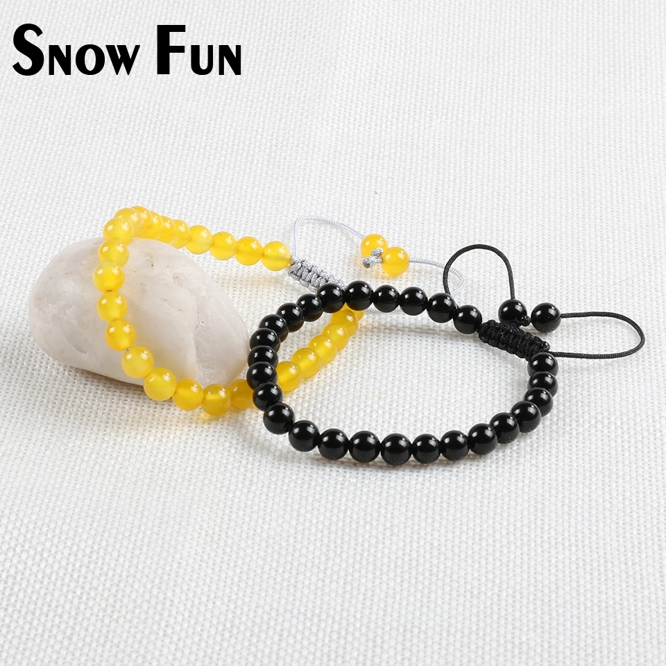 Snow Fun 6 мм черный Агат Бусы Плетеный веревочный браслет для женщин и мужчин