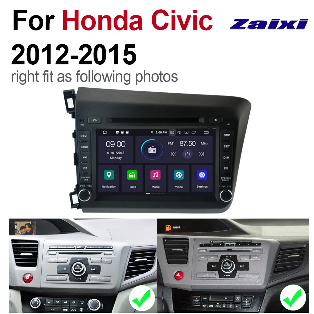 ZaiXi 4 ГБ android 9 0 автомобильный dvd плеер для Honda Civic 2012 ~ 2015 Мультимедиа GPS навигация