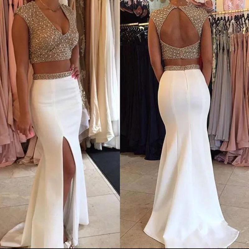 Женское вечернее платье с открытой спиной атласное Русалка кристаллами для