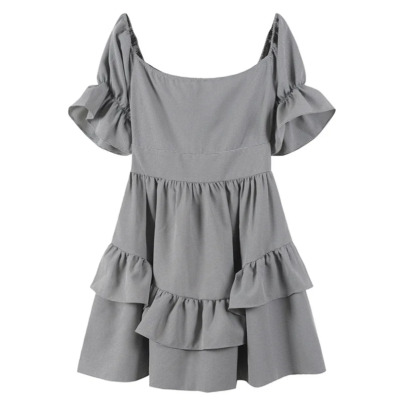 Fashion Women Plaid New Dress Slash Neck Off Shoulder Blackless Sexy Ruffles Draped Mini Clothes 2019 Summer | Женская одежда