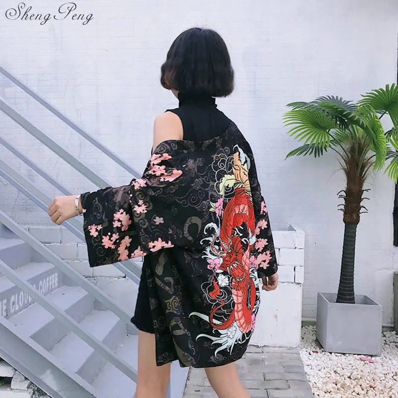 1 summer Harajuku Women Blouses Summer Vintage Kimono Kawaii Cardigan Sun Protection Shirts Cover Up Sunscreen Blouse Q144 - Цвет: 1