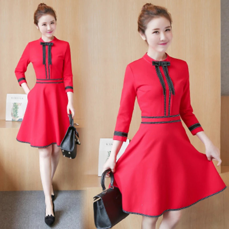 Платье женское осень-зима 2018 элегантное платье с рукавом три четверти высокой