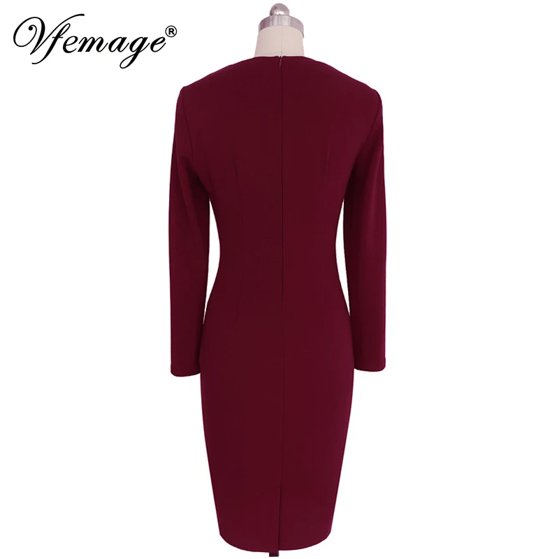 Vfemage Womens Spring Winter Elegant Patchwork Slim Casual Work Business Office Party Fitted Bodycon Pencil Sheath Dress 1045 | Женская