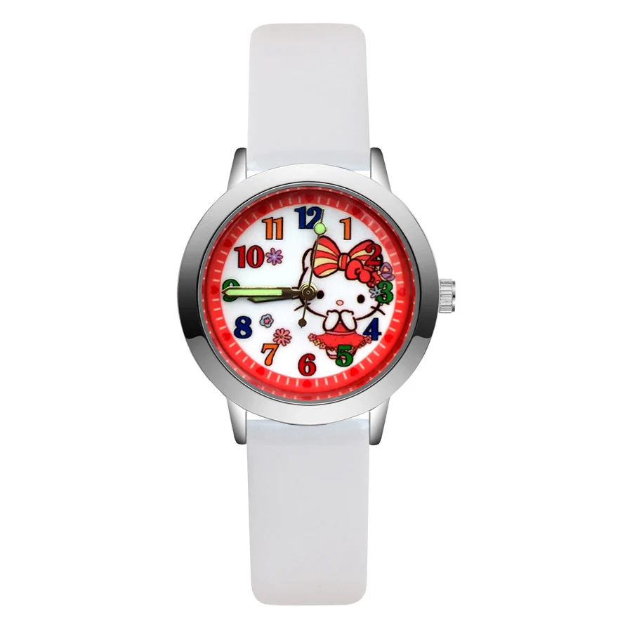 Модные детские часы с милым котом из мультфильма кварцевые кожаные Наручные для
