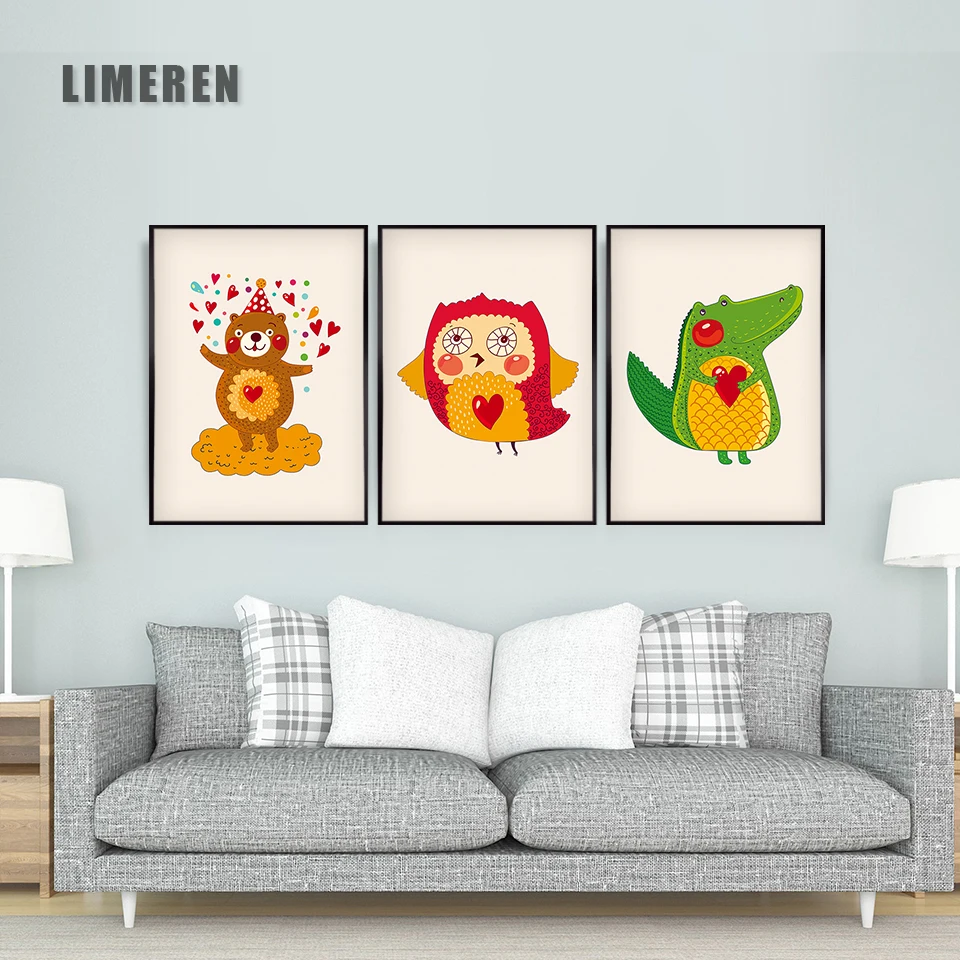 Мультфильм животные кит медведь Сова крокодил постеры и печать искусство холст