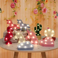 cartoon night lights unicornflamingocactuspineapplecloudstarshellheart led table lamp for childrens bedroom decoration