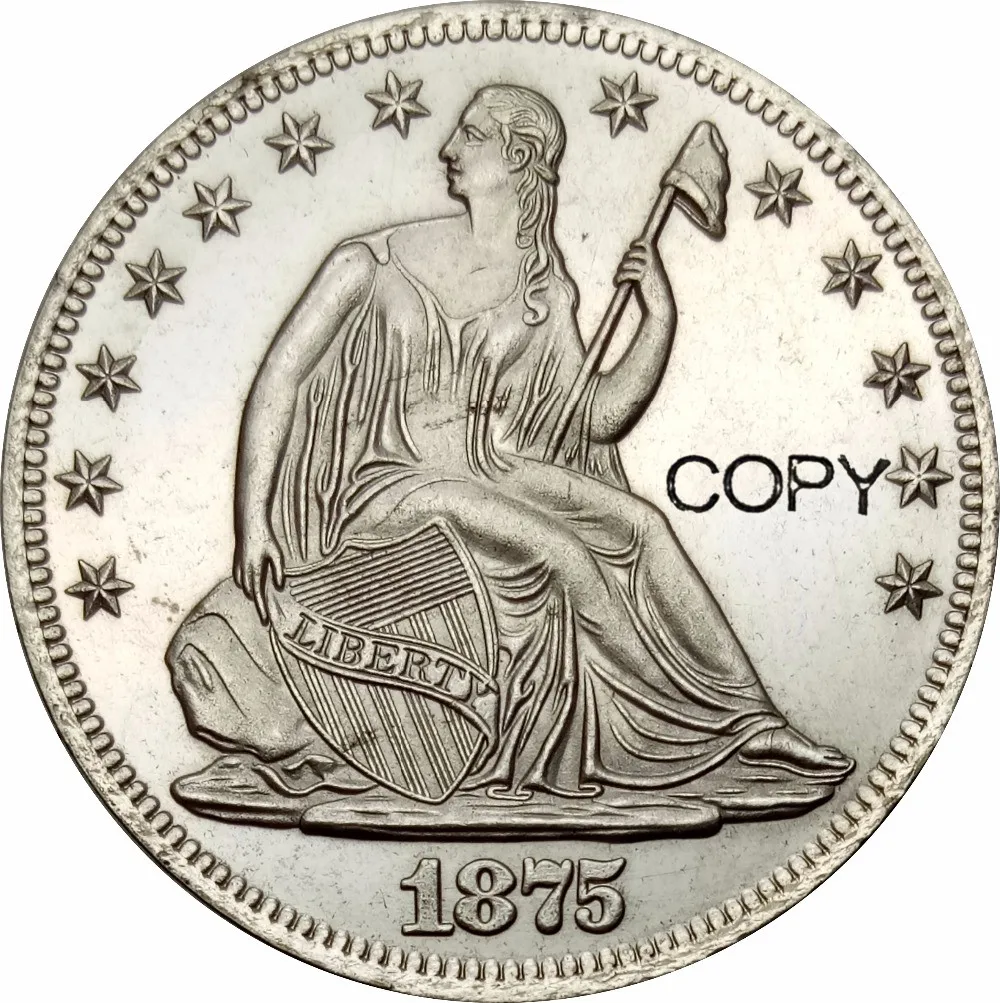 

United States Half Dollar Liberty Seated Motto Above Eagle 1875 Brass Plated Silver Copy Coins