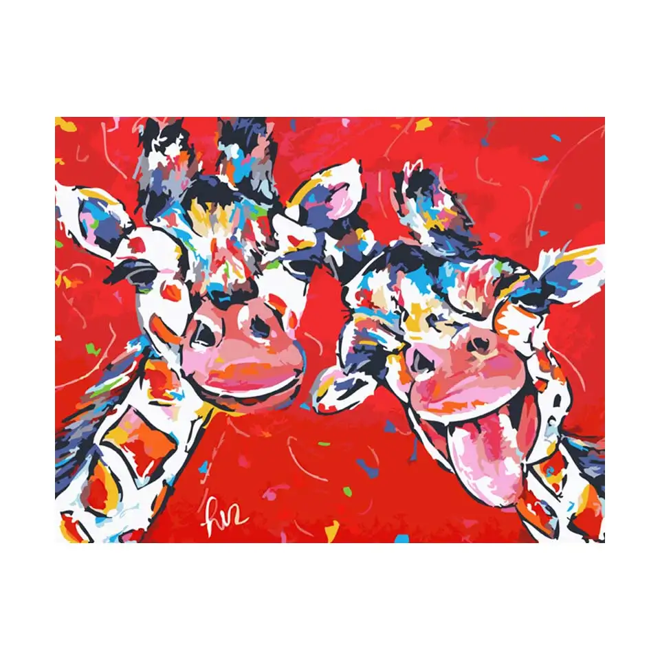 Vrolijk Schilderij Wall Art Холст Картина маслом по номерам Жираф Животные расписанные картины Домашний Декор без рамки - Цвет: w3017