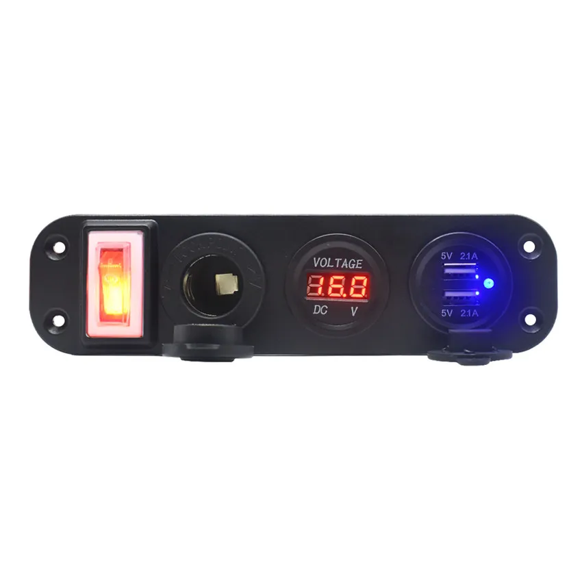 red voltmeter 12 в разъем питания 4 в 1 автомобильный прикуриватель Цифровой вольтметр двойной Usb зарядное устройство Пылезащитный Водонепроницаемый с кулисный переключатель - Color Name: red voltmeter