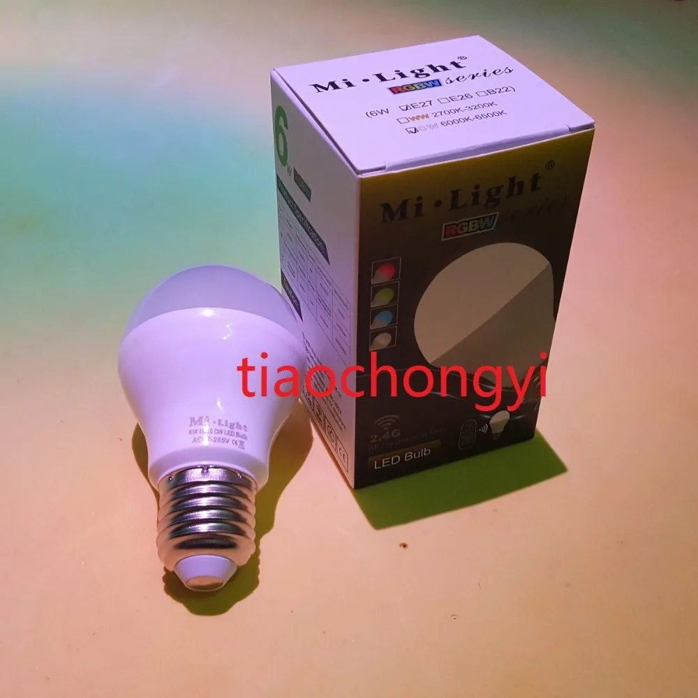 2 4G 6W RGBW теплый белый WIFI Светодиодная лампа с регулируемой яркостью E27 Mi Light AC86-265V |