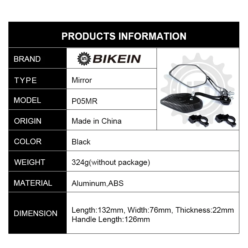 

BIKEIN 3k Carbon Pattern Bicycle Handlebar Rear View Mirror Reflective Safety Mirror 22mm Mountain Bike Parts 360 Rotate