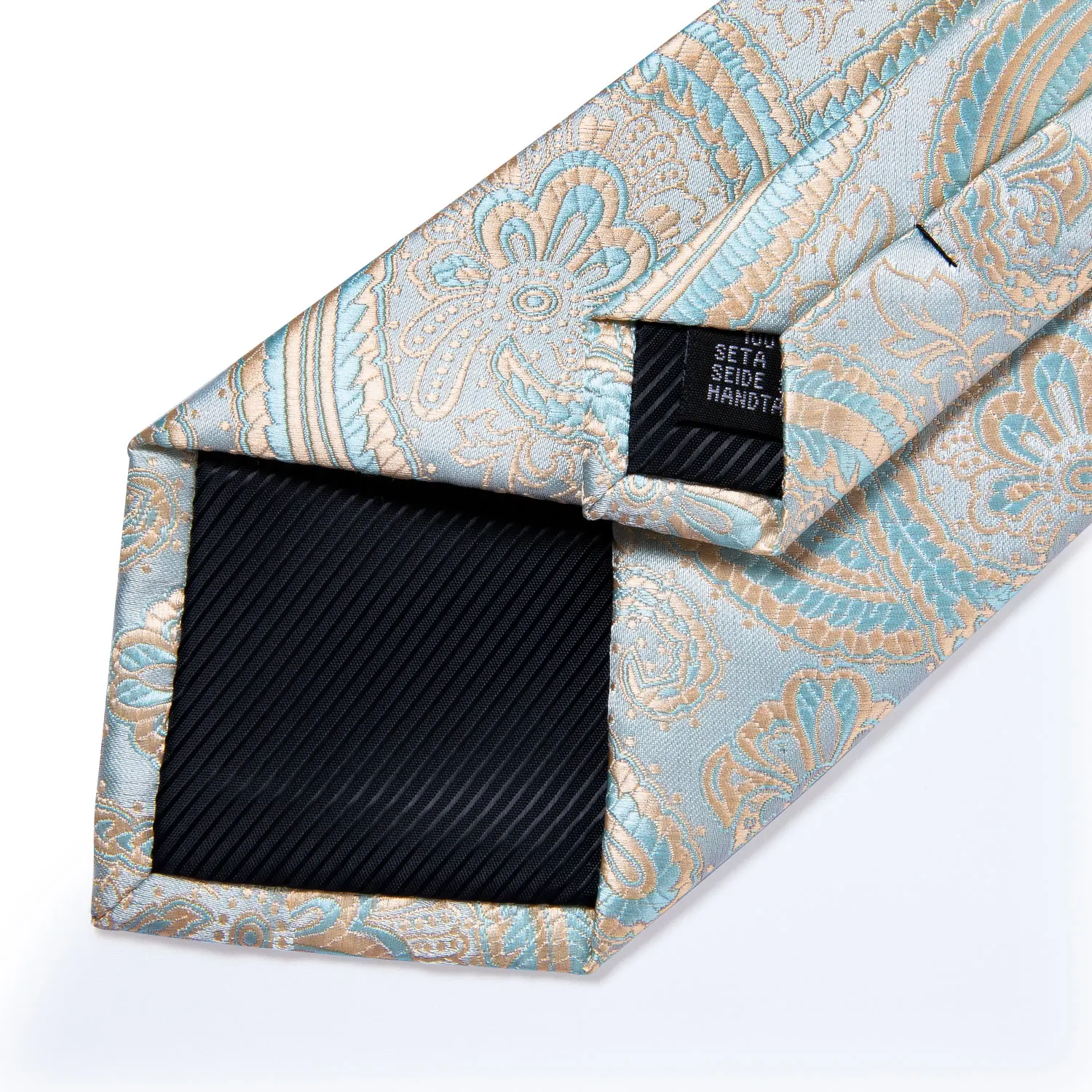 

Mens Necktie Silver Blue Paisley Silk Wedding Tie For Men Hanky Cufflinks Set Business Party DiBanGu New Designer MJ-1732