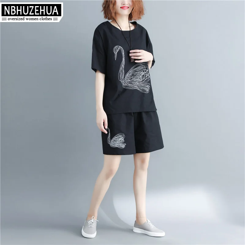 NBHUZEHUA комплект из двух предметов топ и брюки женский летний черный льняной