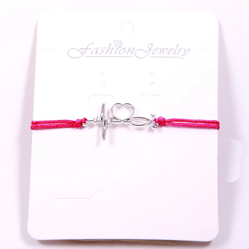 NCRHGL ECG Heart Charm Bracelets For Women Girls Red String Rope Handmade Ziny Alloy Bracelet DIY Best Friend Lucky Jewelry Gift | Украшения