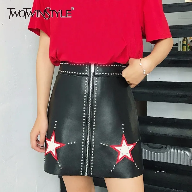 TWOTWINSTYLE Лоскутная летняя юбка с заклепками для женщин высокая талия из