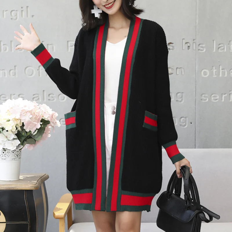 Spring New Wild Loose Long Knitwear Cardigan Women Sweater Coat Sleeve Patchwork wz321 |