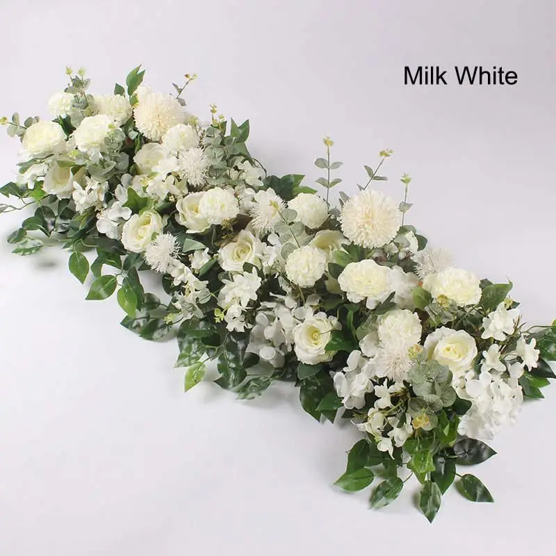 Milk White 50 см Длина Шелковый цветок с пеной DIY Арка ряд цветов акантосфера Роза Пион смесь Цветок Для свадебное оформление украшение - Цвет: Milk White