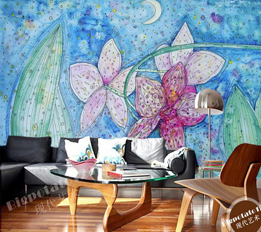 

Custom cozinha infantil, sky, moon, stars murals for children room sofa background decorative waterproof wallpaper