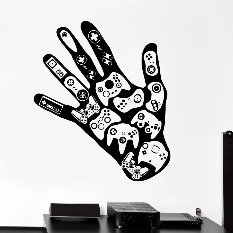 

Gamer Wall Sticker Video Game Play Room Decoration New Design Games Hand Vinyl Wall Decal Boys Room Games Wall Art Mural AY947