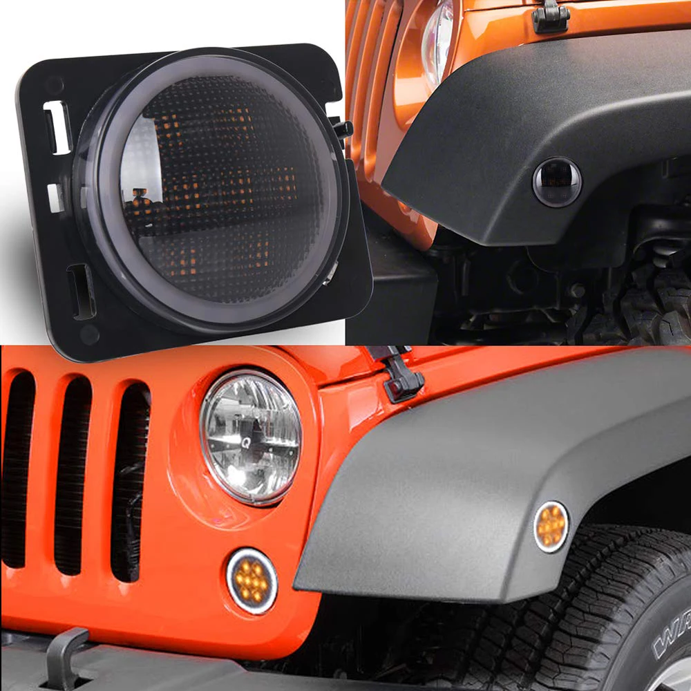 Боковые габаритные огни для Jeep Wrangler JK JKU от 2007 до светодиодный дымчатый передний крыло сигнальные огни парковочный индикатор поворота белый ореол