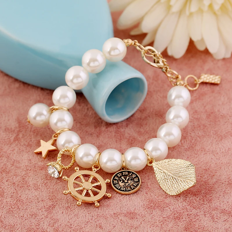 Якорь часы с листом звезда Шарм Браслеты Европейская мода ювелирные изделия