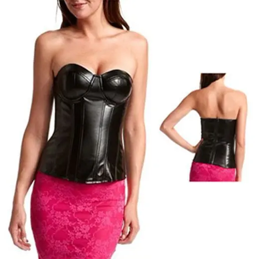 Женский сексуальный кожаный корсет женский черный Открытый с чашкой Бюстье