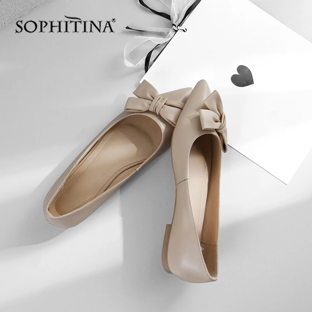 SOPHITINA/туфли из высококачественной натуральной кожи на плоской подошве; Милые однотонные туфли без застежки с бантом-бабочкой; пикантные повседневные женские туфли на плоской подошве с острым носком; MO161