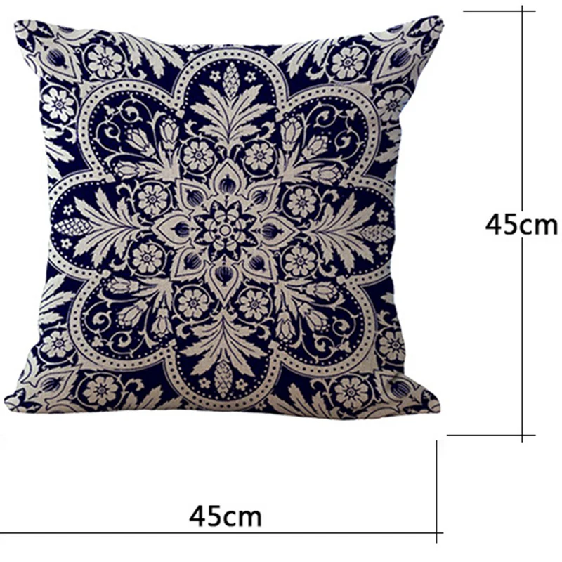 Сине-белая фарфоровая подушка в китайском стиле с цветочным узором хлопковая и