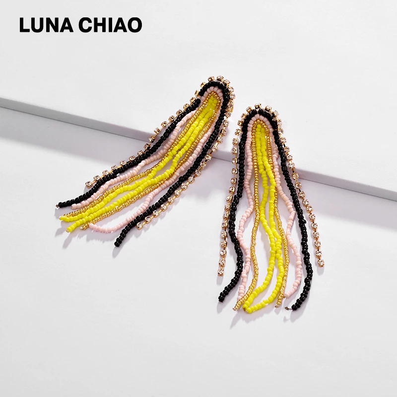 Женские богемные серьги подвески LUNA CHIAO длинные висячие с бусинами в ювелирном