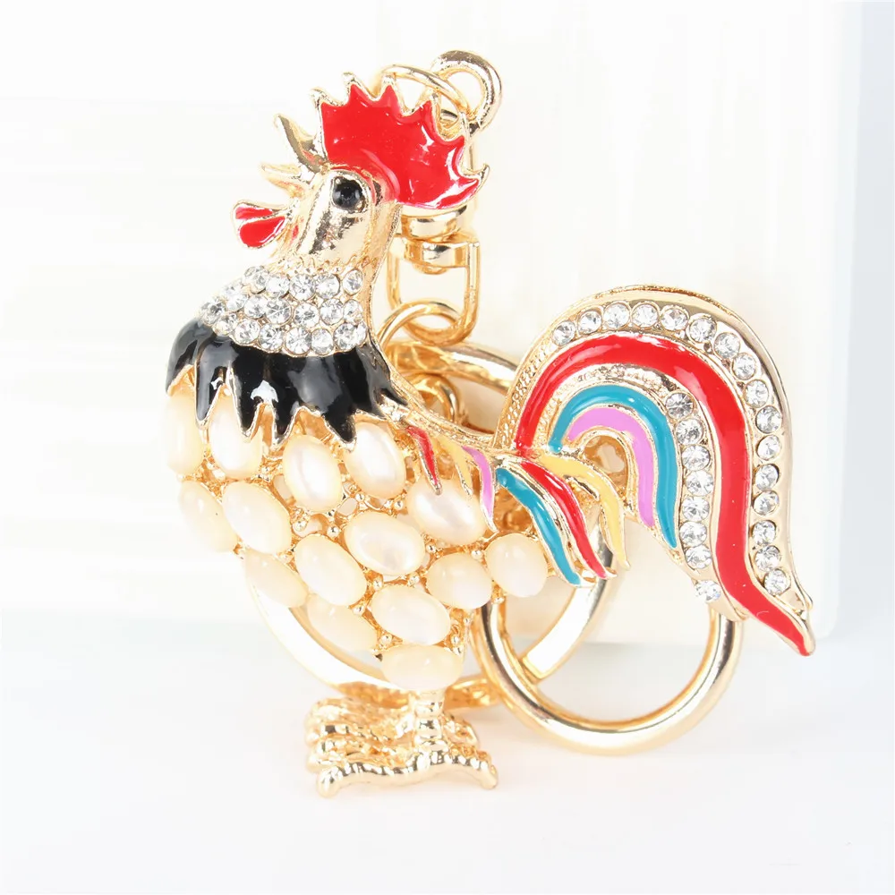 

Lovely Cock Rooster Crystal Rhinestone Charm Pendant Purse Bag Car Key Ring Chain Creative Wedding Party Christmas Gift