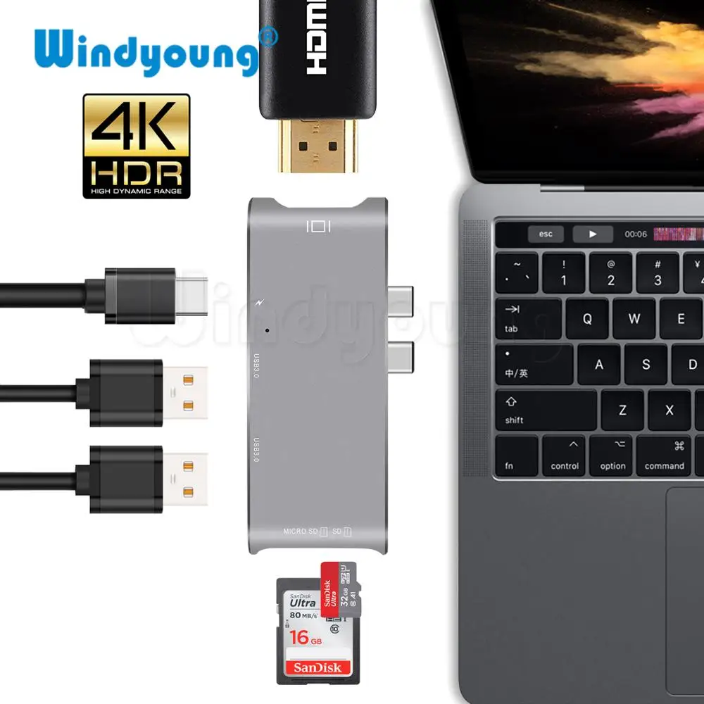 USB C HUB HDMI для MacBook Pro Hub адаптер thunderbolt 3 0 SD/TF устройство чтения карт Type Питание Тип