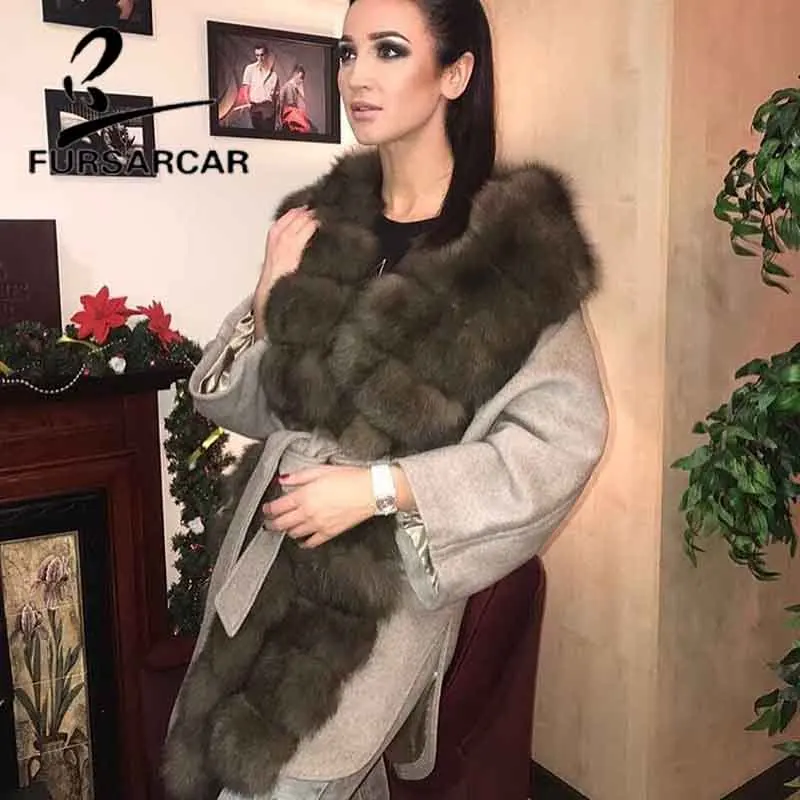 Новинка 2020 стильное шерстяное пальто FURSARCAR из натурального меха для женщин с