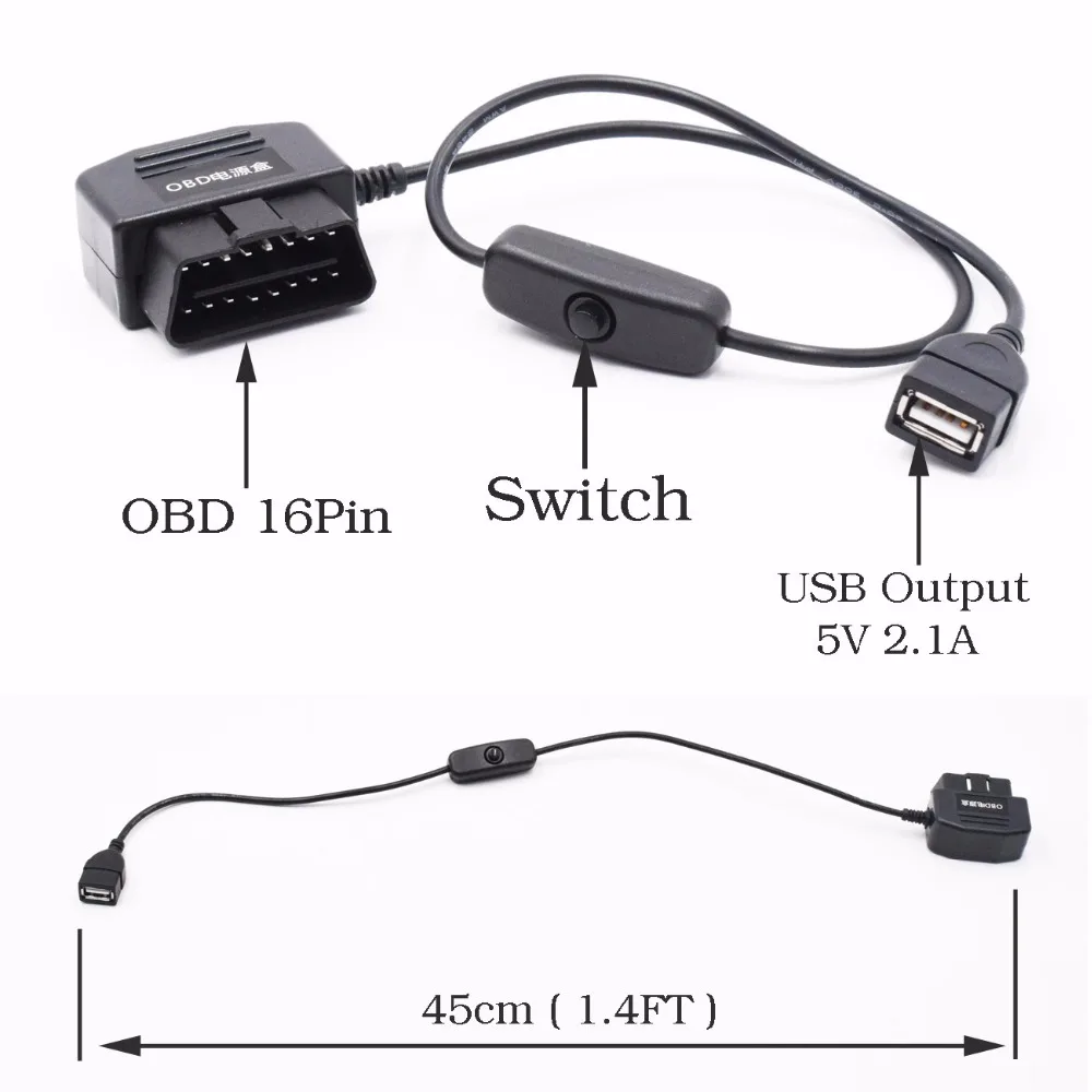 Кабель-преобразователь XCGaoon OBD 16-контактный автомобильный DC-DC с USB-портом и