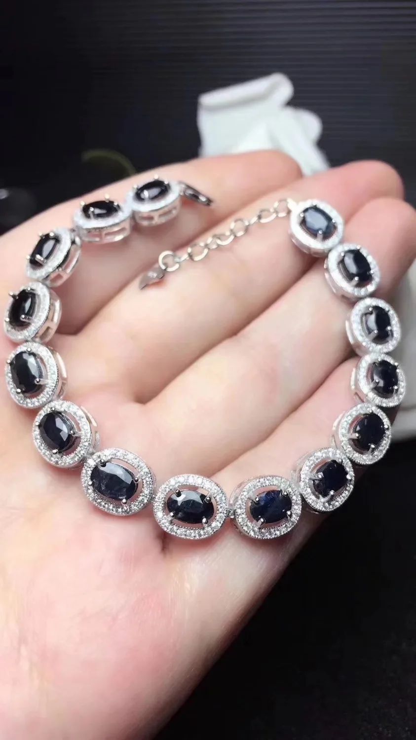 Браслеты из серебра 925 пробы с сапфирами 4 Х6 мм|fine jewelry|gift braceletgifts for women |
