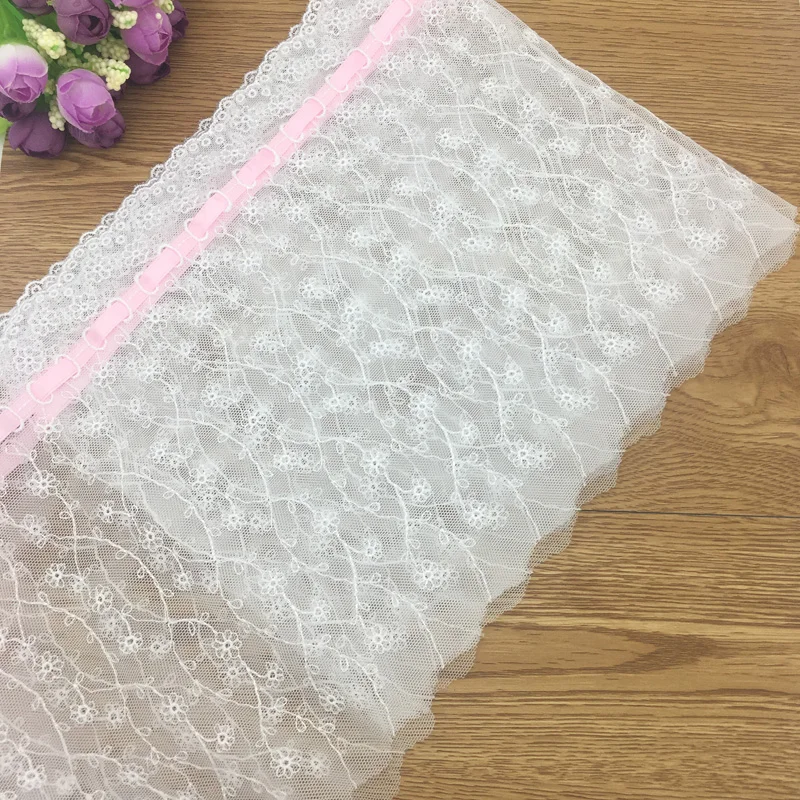 

5 yards/lot White mesh embroidered with pink ribbon 19cm width lace trim and lace fabric